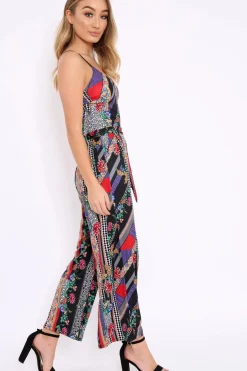 Rebellious Fashion Black Multi Print Awkward Length Jumpsuit - Wallace