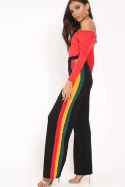 Rebellious Fashion Black Multi Side Stripe High Waist Trousers - Wadie
