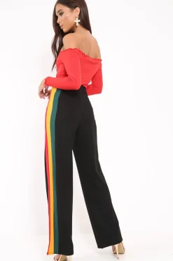 Rebellious Fashion Black Multi Side Stripe High Waist Trousers - Wadie