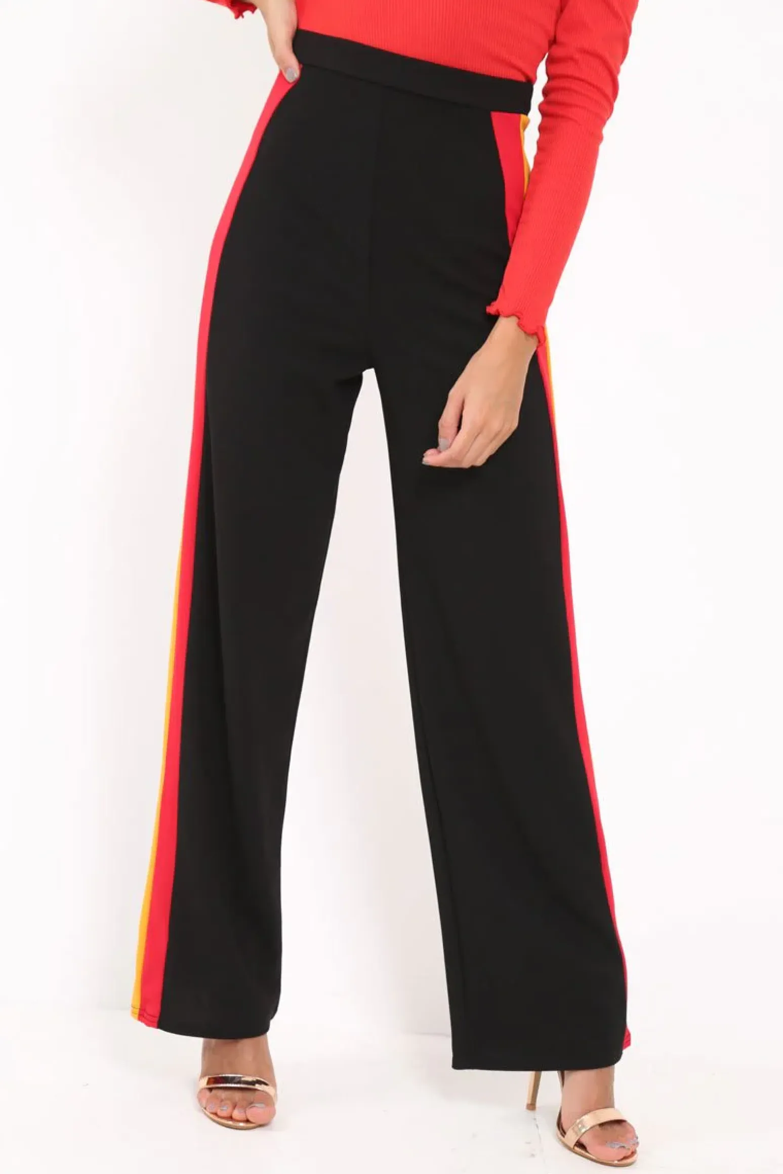 Rebellious Fashion Black Multi Side Stripe High Waist Trousers - Wadie