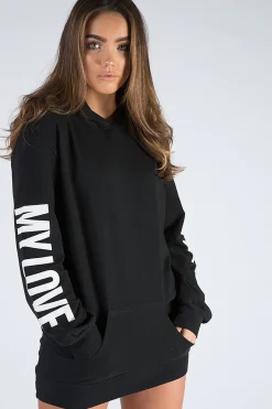 Rebellious Fashion Black 'My Love' Slogan Oversized Hoodie - Tish