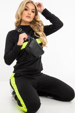 Rebellious Fashion Black Neon Green Stripe Loungewear Set - Ariella