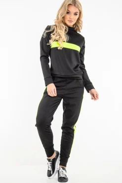 Rebellious Fashion Black Neon Green Stripe Loungewear Set - Ariella