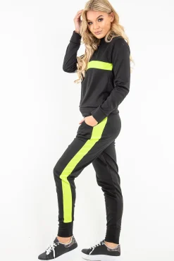 Rebellious Fashion Black Neon Green Stripe Loungewear Set - Ariella