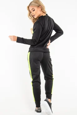 Rebellious Fashion Black Neon Green Stripe Loungewear Set - Ariella