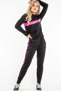 Rebellious Fashion Black Neon Pink Stripe Loungewear Set - Ariella
