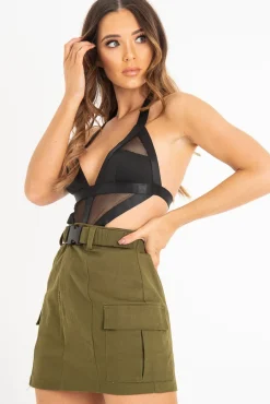 Rebellious Fashion Black Net Bandage Plunge Cut Out Bodysuit - Madison