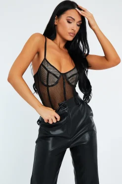 Rebellious Fashion Black Netted Bodysuit - Aena