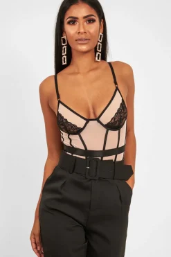 Rebellious Fashion Black Nude Lace Mesh Bodysuit - Orielle