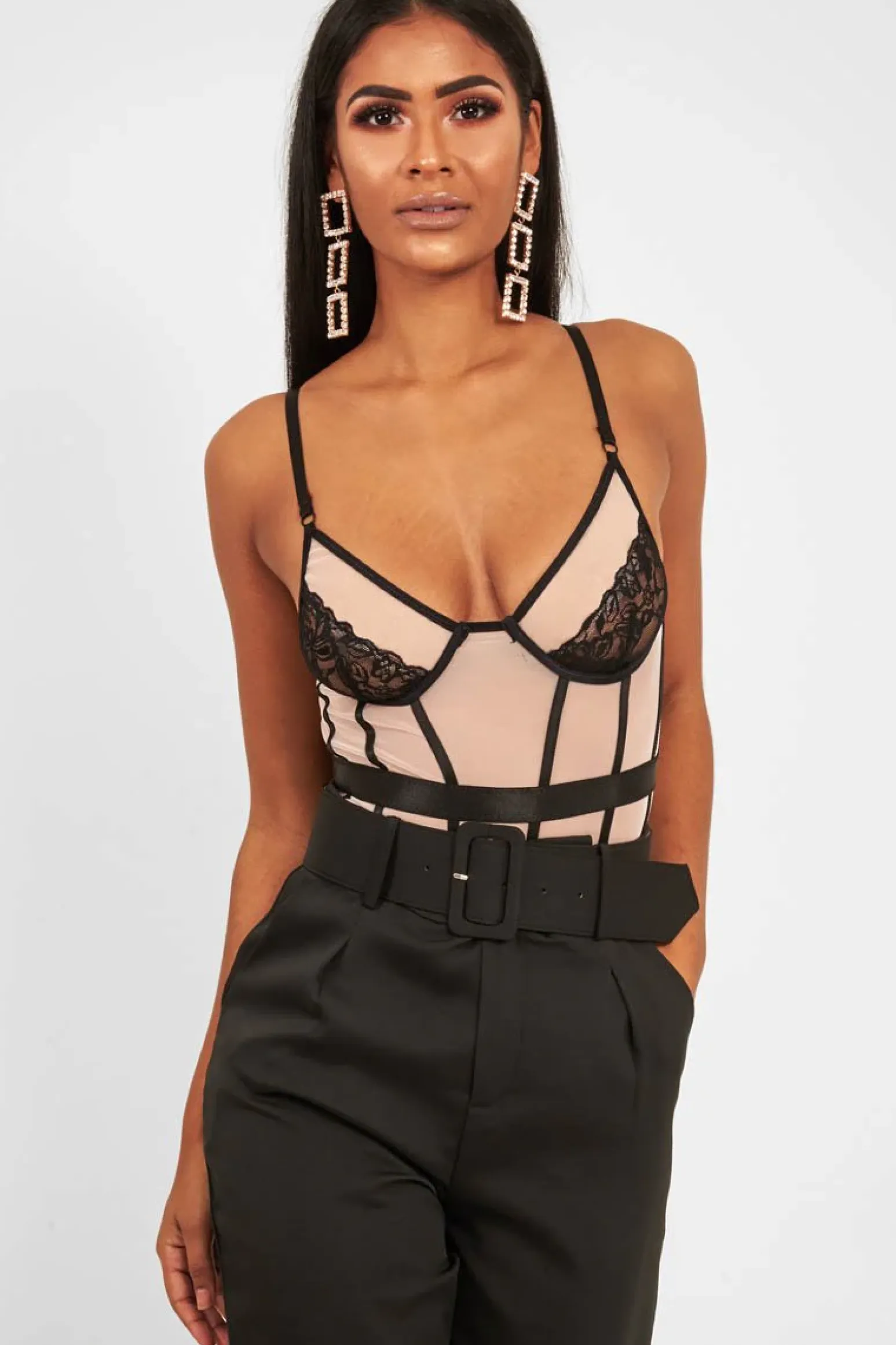 Rebellious Fashion Black Nude Lace Mesh Bodysuit - Orielle