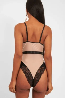Rebellious Fashion Black Nude Lace Mesh Bodysuit - Orielle