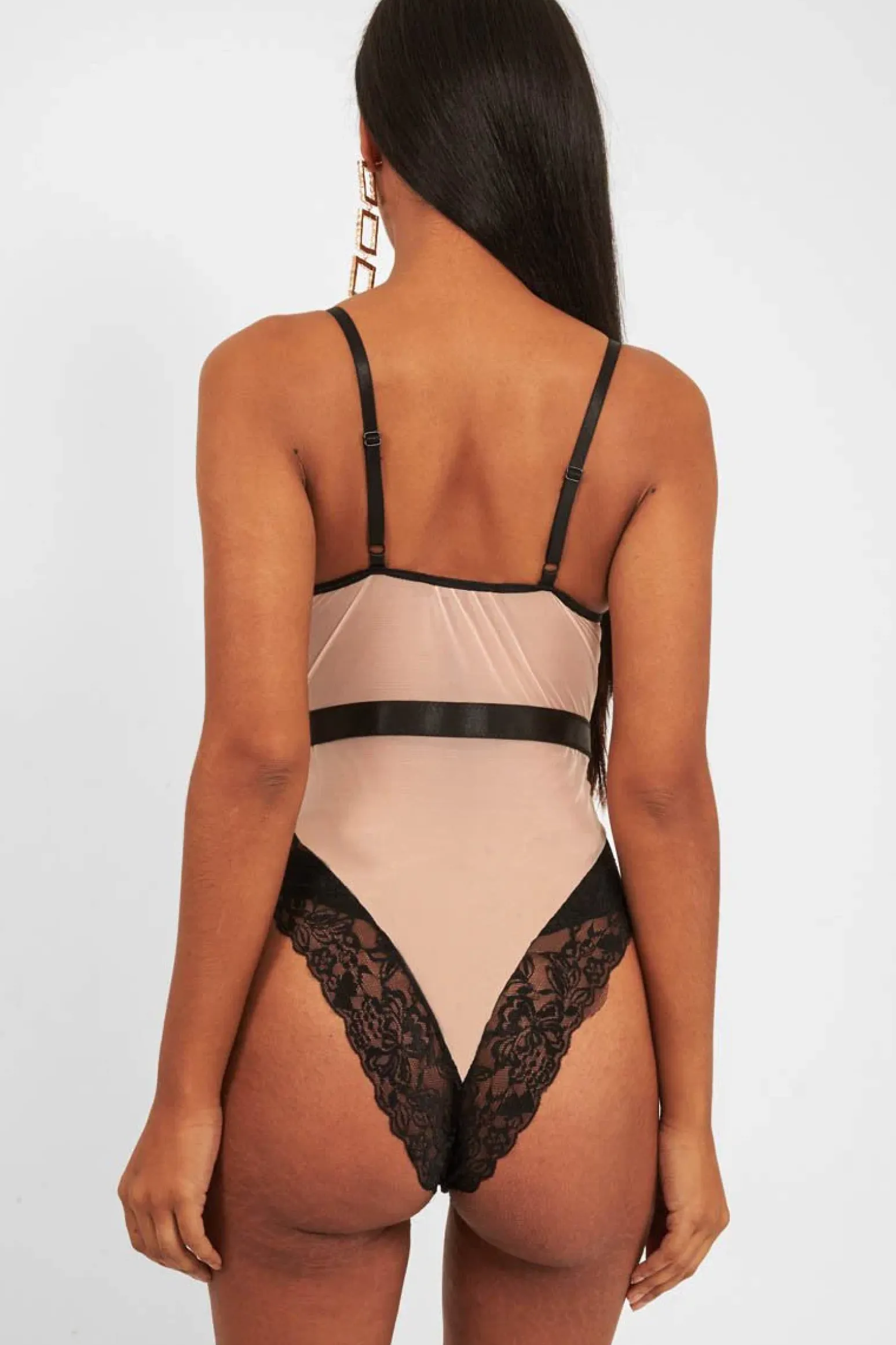 Rebellious Fashion Black Nude Lace Mesh Bodysuit - Orielle