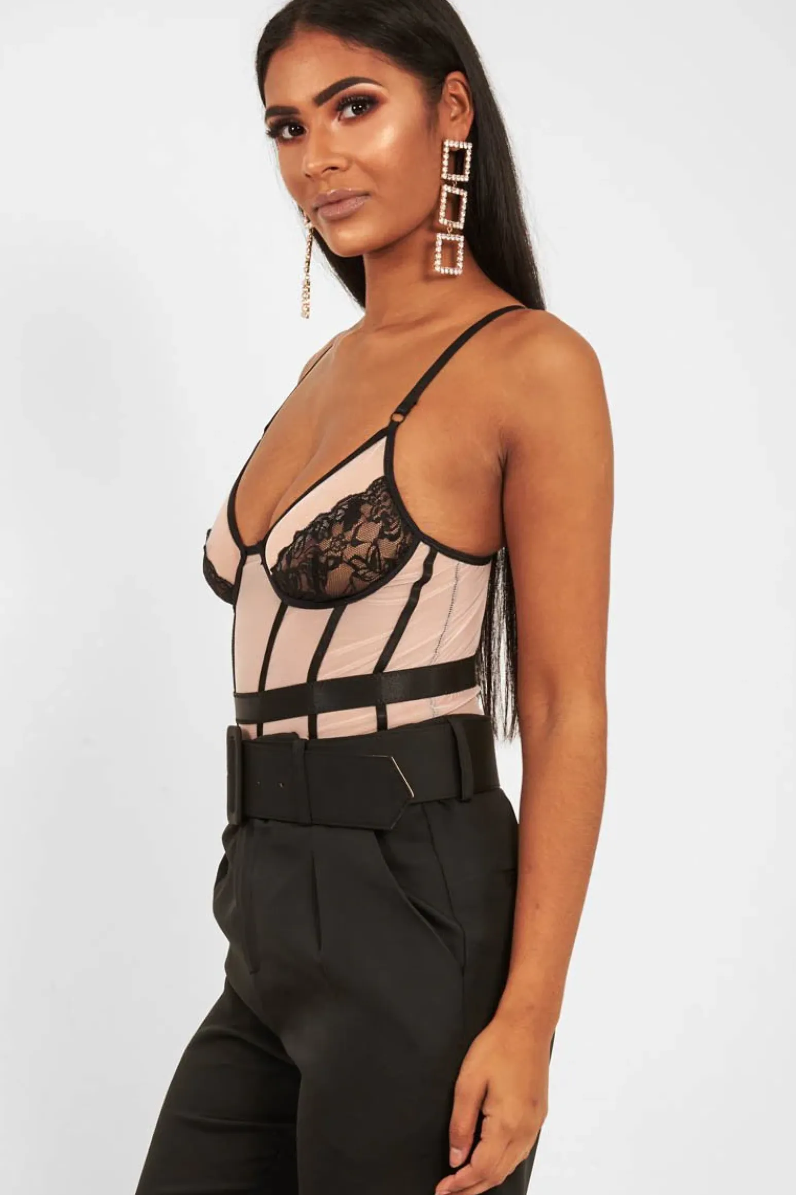 Rebellious Fashion Black Nude Lace Mesh Bodysuit - Orielle