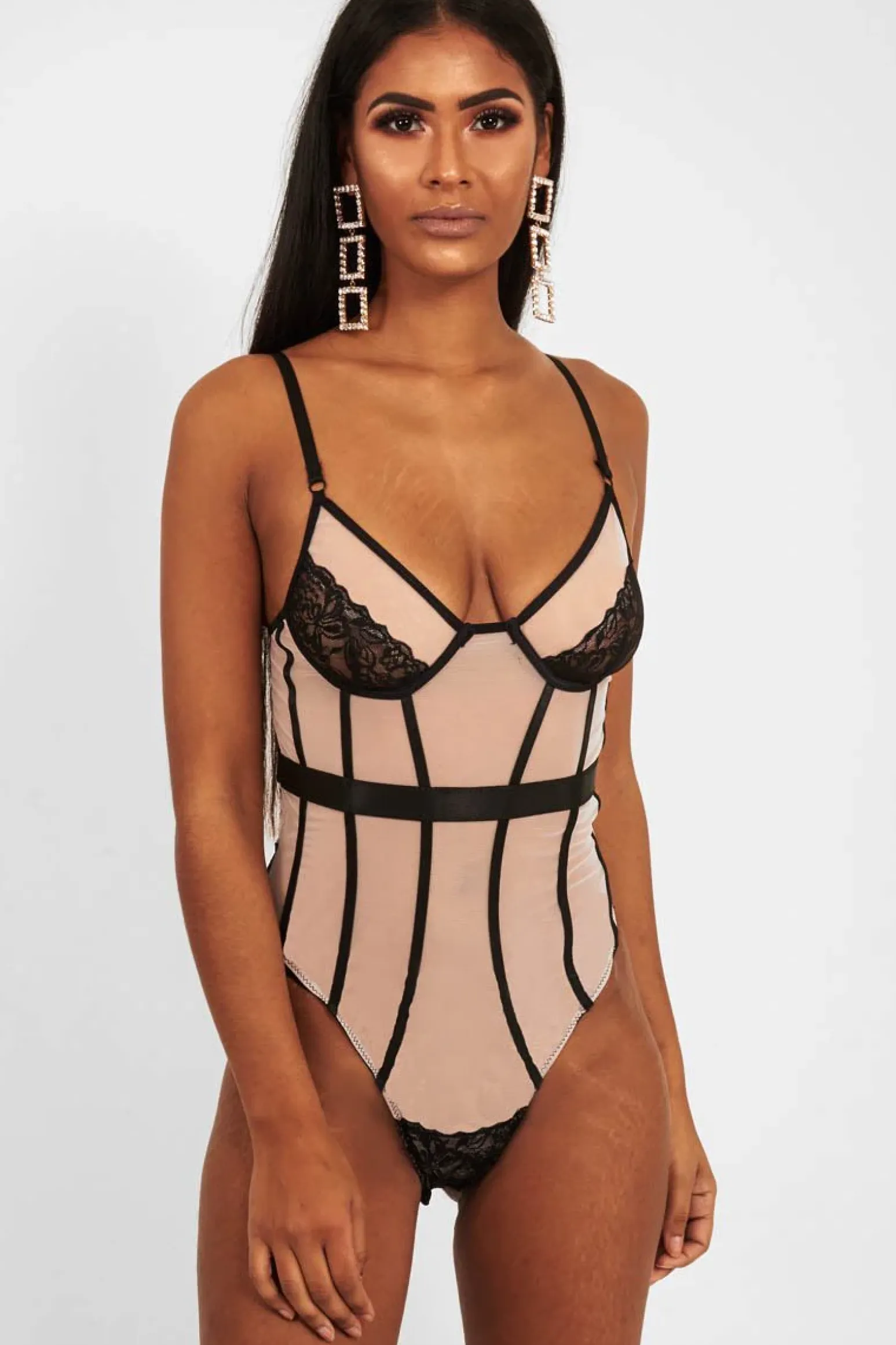 Rebellious Fashion Black Nude Lace Mesh Bodysuit - Orielle