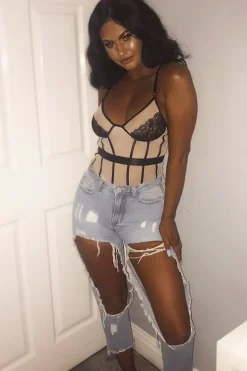 Rebellious Fashion Black Nude Lace Mesh Bodysuit - Orielle