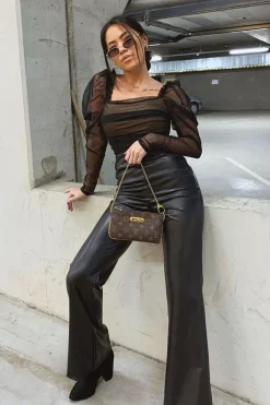 Rebellious Fashion Black Nude Ruched Body Mesh Sleeve Bodysuit - Amylee