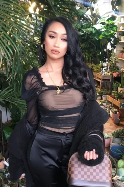 Rebellious Fashion Black Nude Ruched Body Mesh Sleeve Bodysuit - Amylee