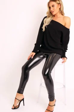Rebellious Fashion Black Off Shoulder Knit Jumper - Brithany