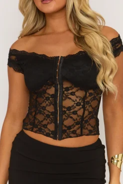 Rebellious Fashion Black Off Shoulder Lace Corset Top - Danila