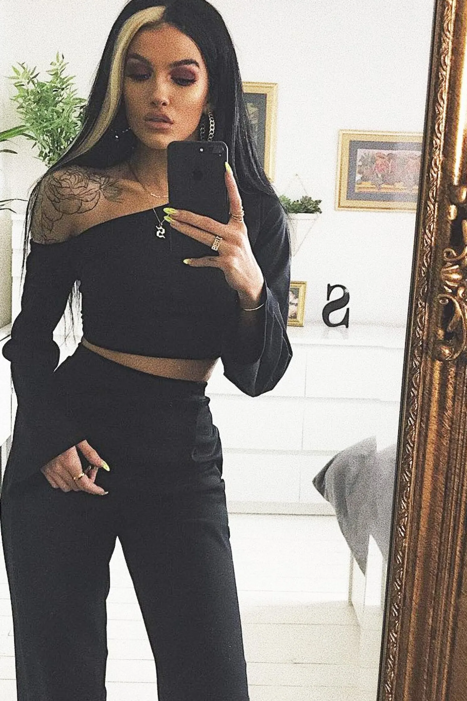 Rebellious Fashion Black Off Shoulder Loungewear Set - Emarie