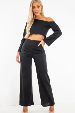Rebellious Fashion Black Off Shoulder Loungewear Set - Emarie