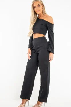 Rebellious Fashion Black Off Shoulder Loungewear Set - Emarie