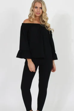 Rebellious Fashion Black Off The Shoulder Co-ord - Lydia