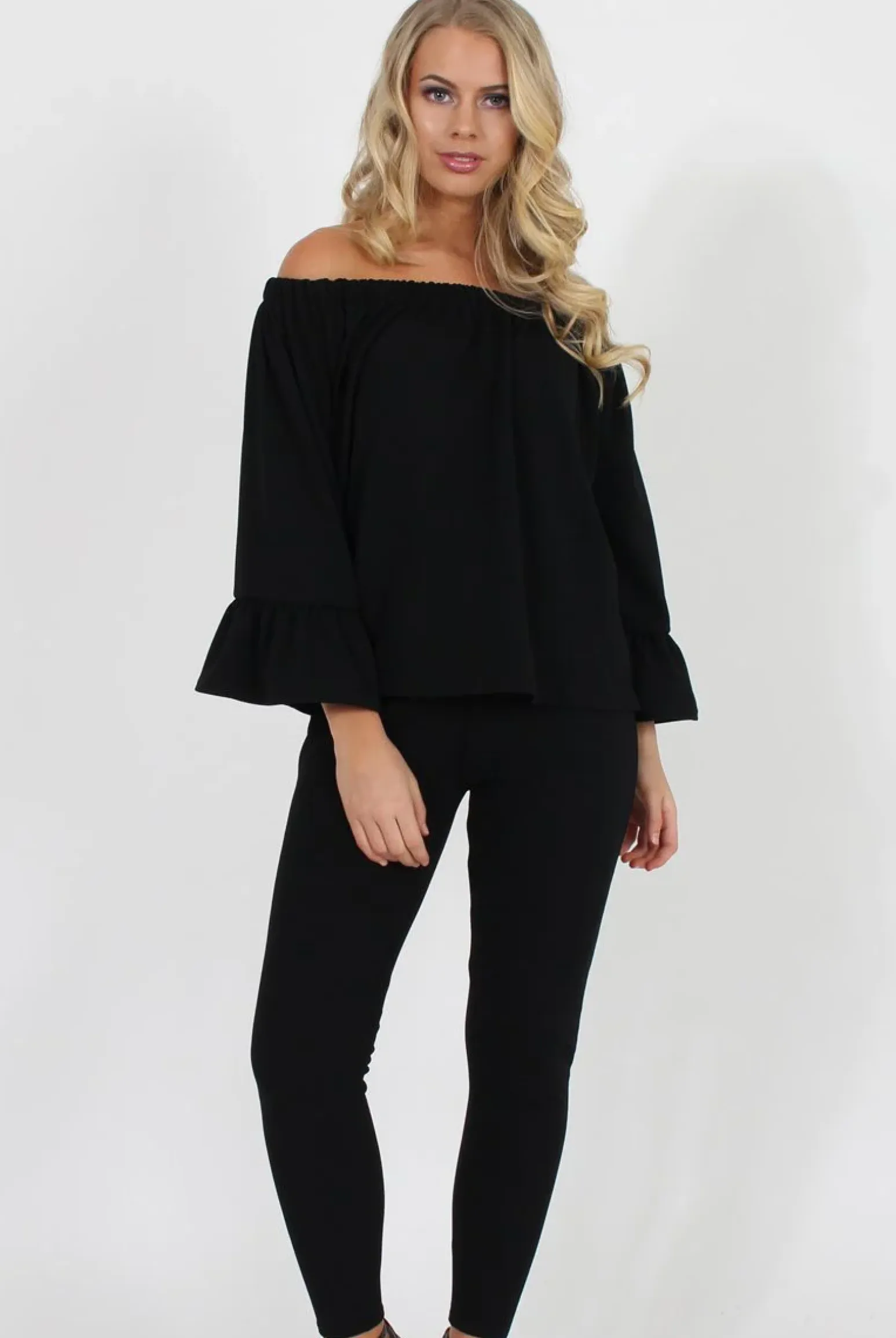 Rebellious Fashion Black Off The Shoulder Co-ord - Lydia
