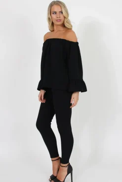 Rebellious Fashion Black Off The Shoulder Co-ord - Lydia