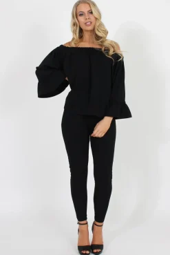 Rebellious Fashion Black Off The Shoulder Co-ord - Lydia