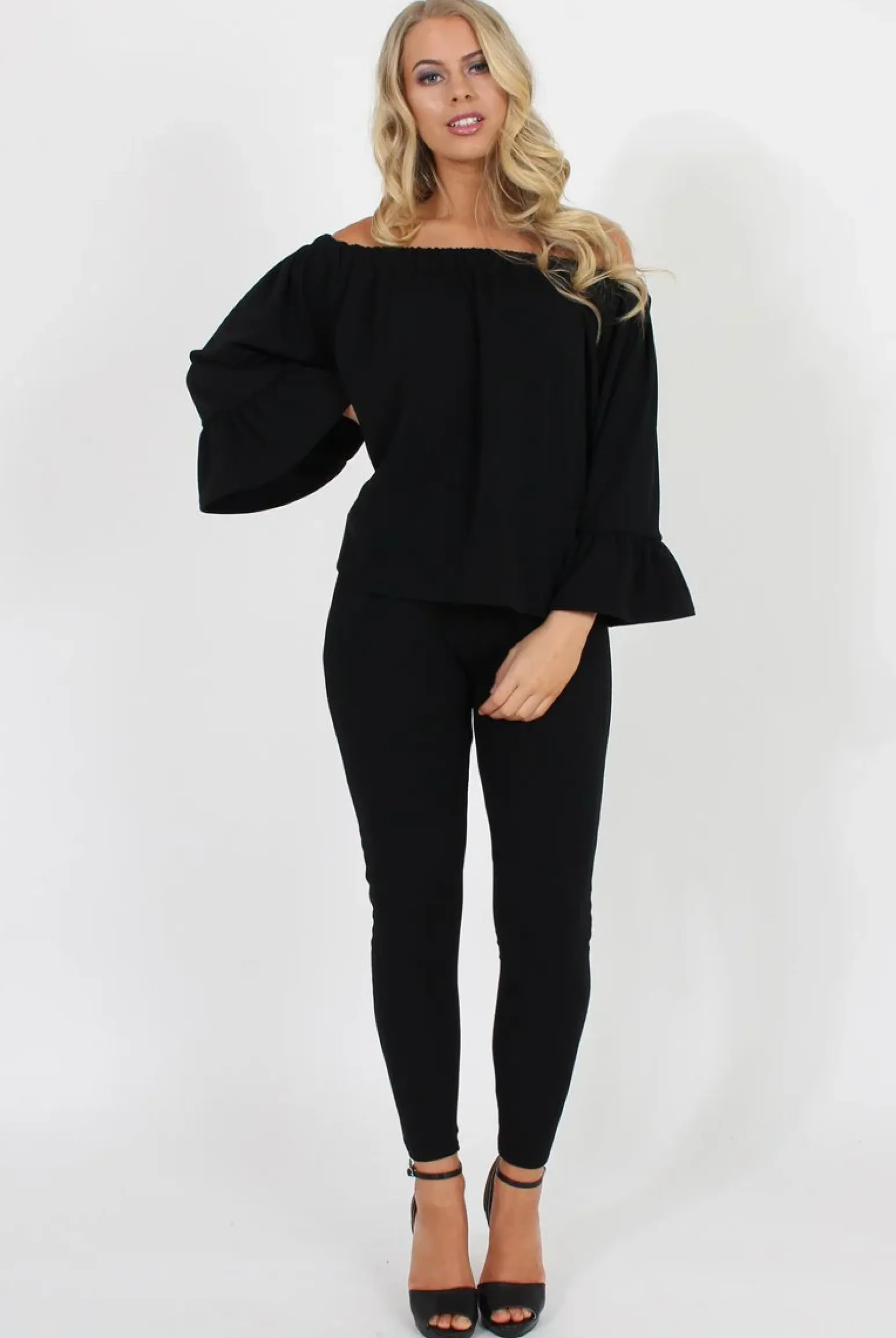 Rebellious Fashion Black Off The Shoulder Co-ord - Lydia