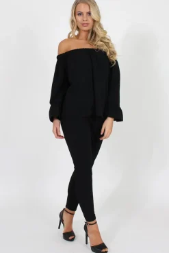 Rebellious Fashion Black Off The Shoulder Co-ord - Lydia