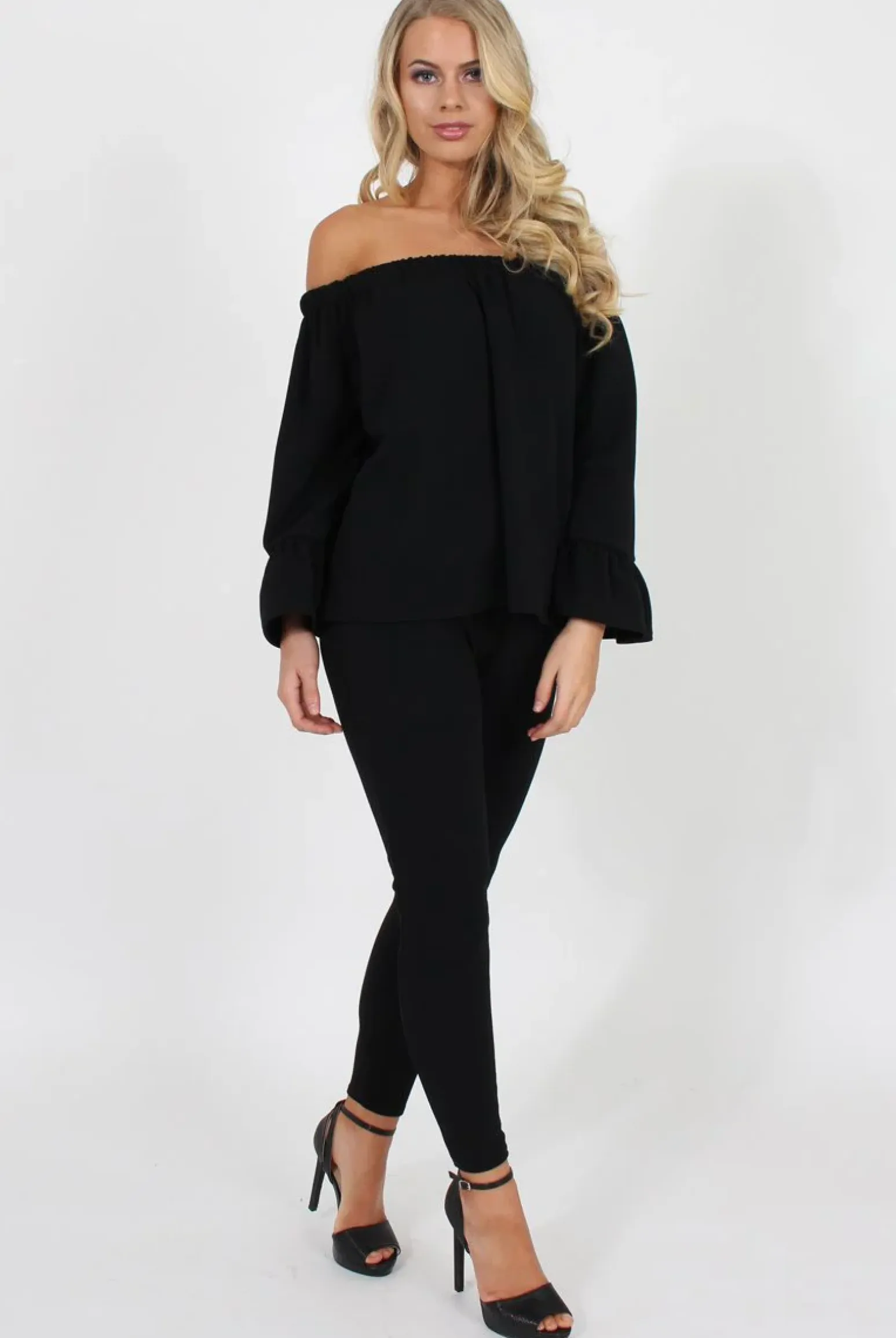 Rebellious Fashion Black Off The Shoulder Co-ord - Lydia
