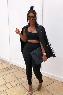 Rebellious Fashion Black One Shoulder Crop Top and Leggings Co-Ord - Marrie