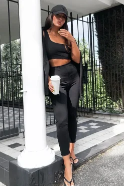 Rebellious Fashion Black One Shoulder Crop Top and Leggings Co-Ord - Marrie