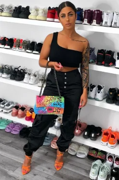 Rebellious Fashion Black One Shouldered Crop Top - Kamri