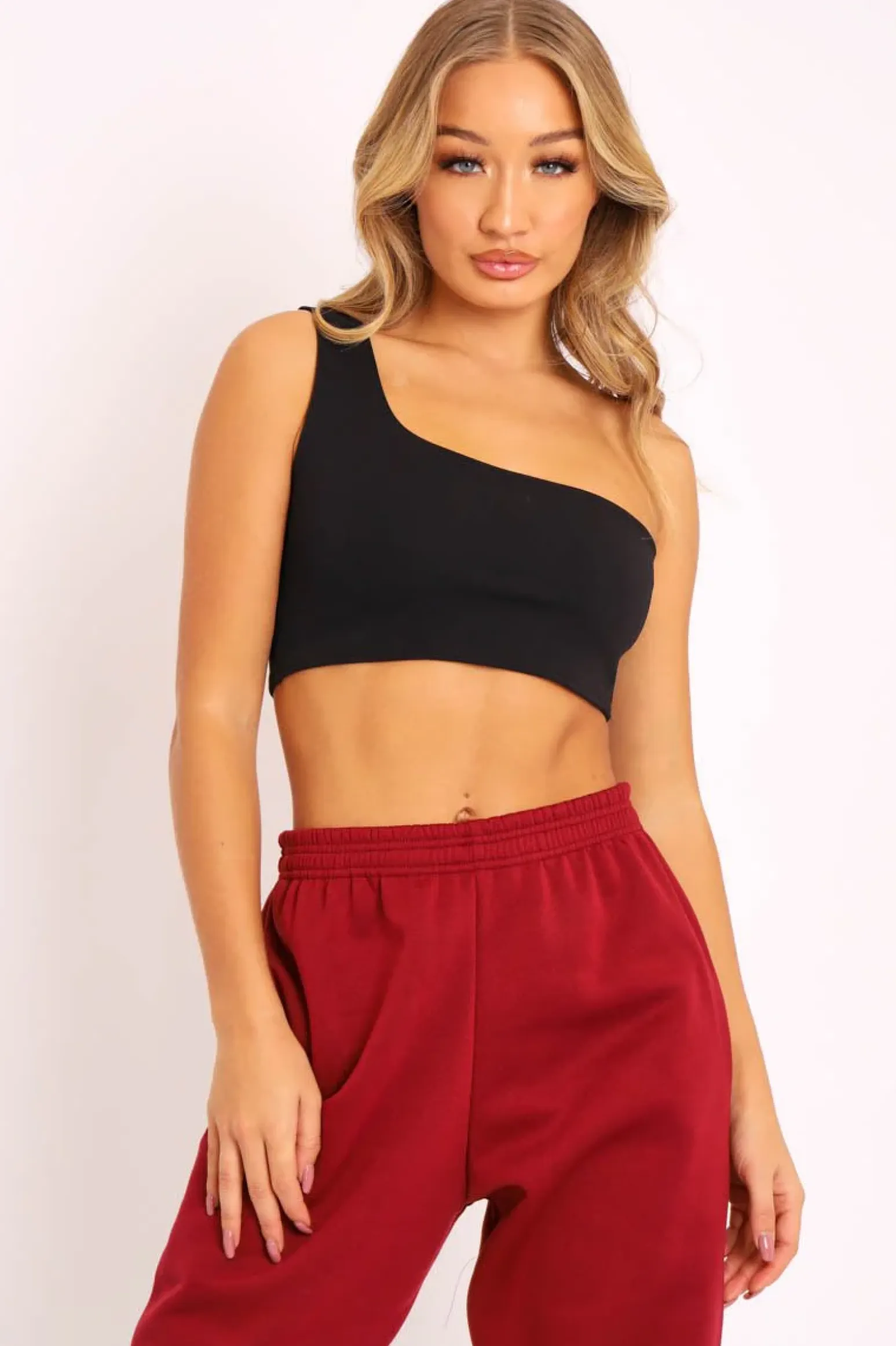 Rebellious Fashion Black One Shouldered Crop Top - Kamri