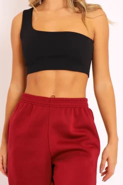 Rebellious Fashion Black One Shouldered Crop Top - Kamri