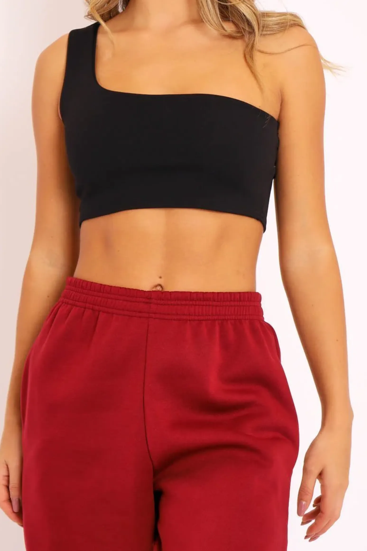 Rebellious Fashion Black One Shouldered Crop Top - Kamri