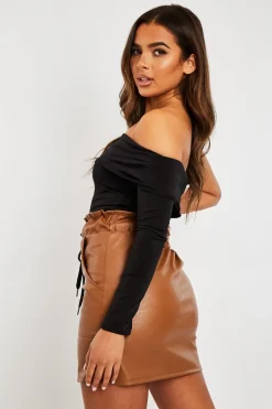 Rebellious Fashion Black One Sleeve Bardot Top - Kaely