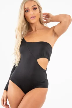 Rebellious Fashion Black One Sleeve Cut Out Bodysuit - Lyana