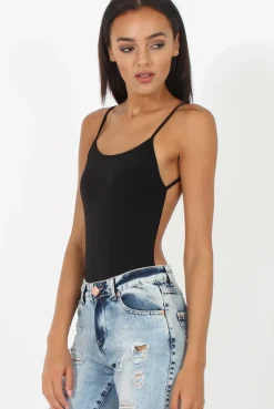 Rebellious Fashion Black Open Back Bodysuit - Aniyah