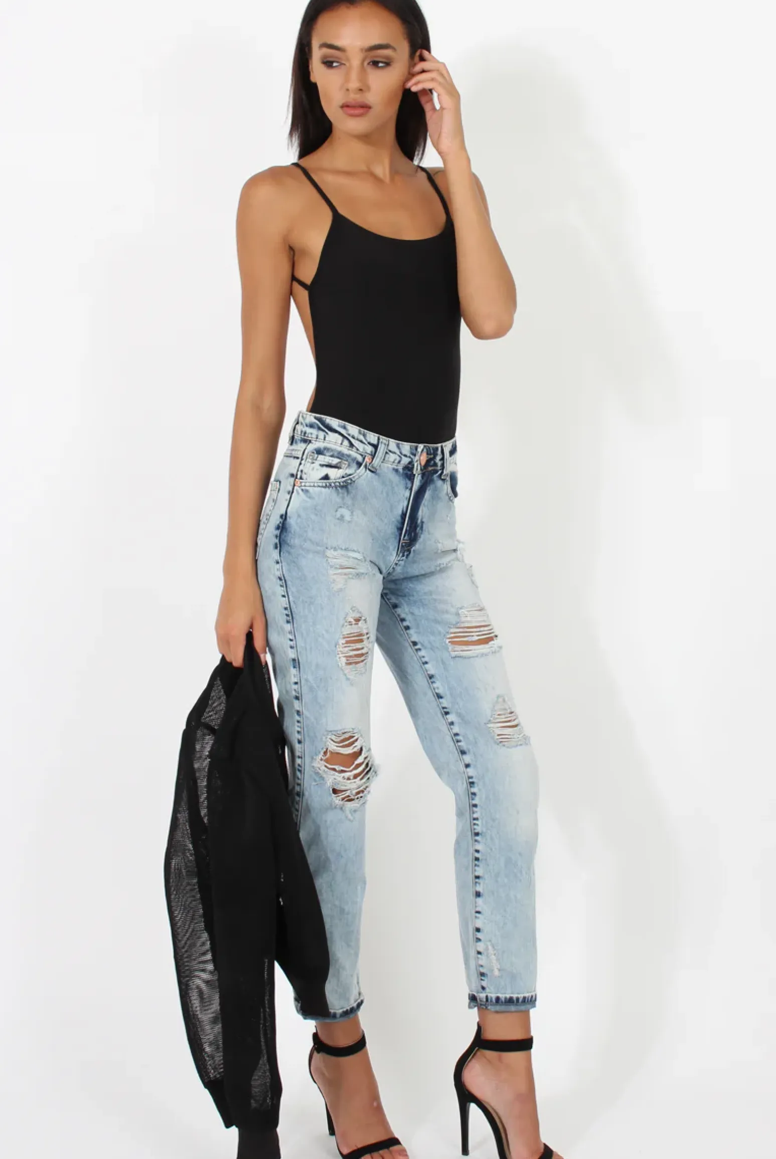 Rebellious Fashion Black Open Back Bodysuit - Aniyah
