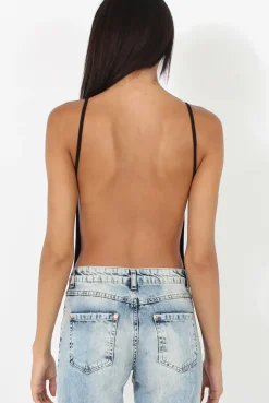 Rebellious Fashion Black Open Back Bodysuit - Aniyah