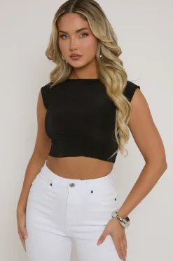 Rebellious Fashion Black Open Back Crop Top - Iona