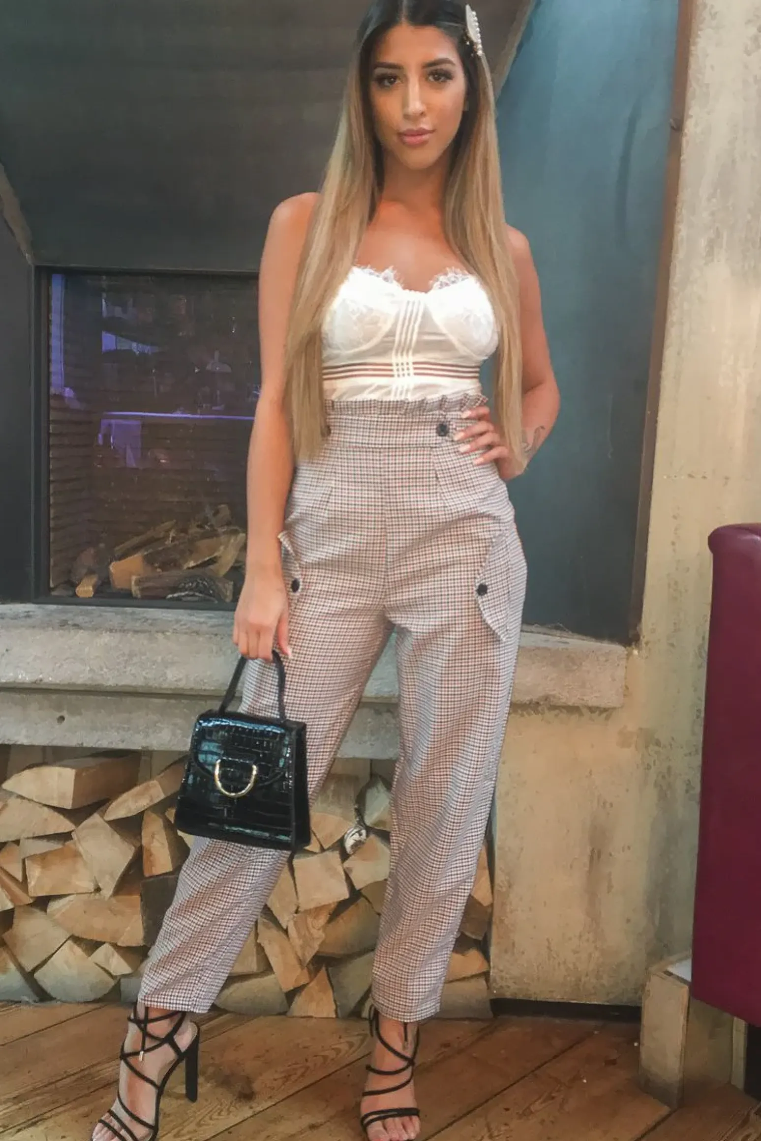 Rebellious Fashion Black Orange Check Frill Detail Trousers - Bristal