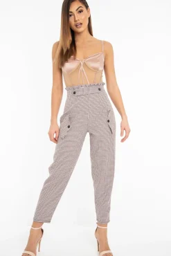 Rebellious Fashion Black Orange Check Frill Detail Trousers - Bristal