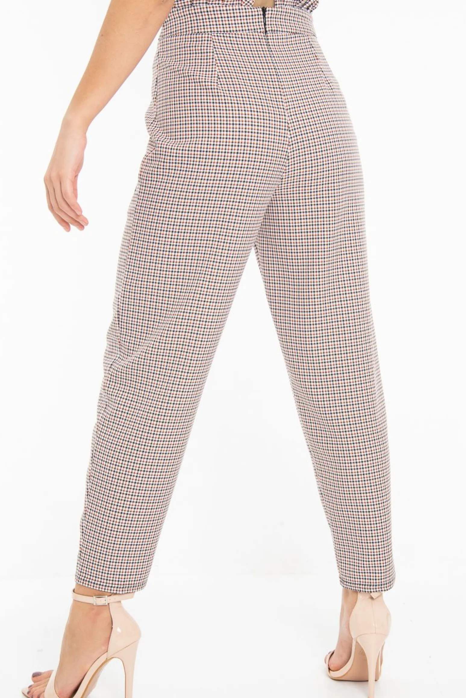Rebellious Fashion Black Orange Check Frill Detail Trousers - Bristal