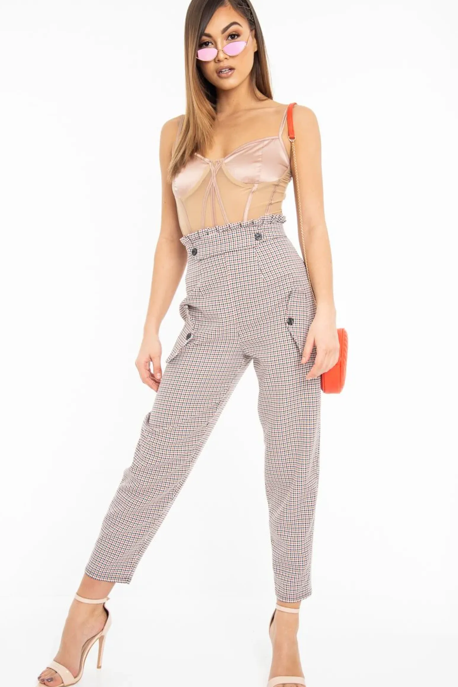 Rebellious Fashion Black Orange Check Frill Detail Trousers - Bristal