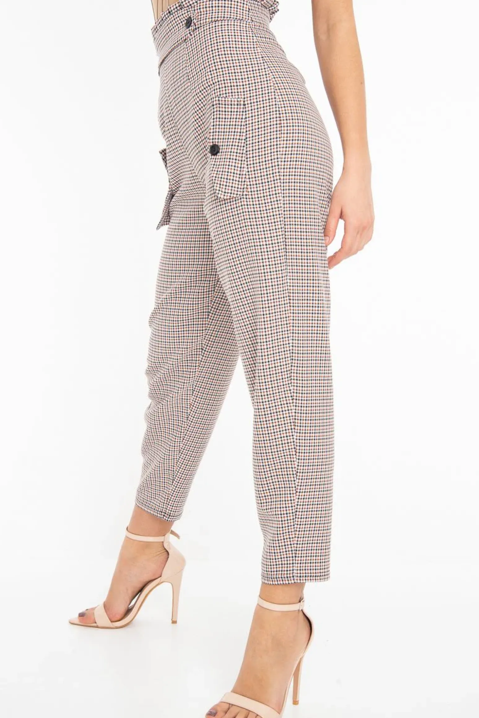 Rebellious Fashion Black Orange Check Frill Detail Trousers - Bristal